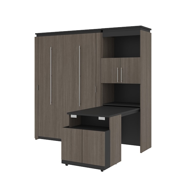 Orion Full Murphy Bed and Shelving Unit with Fold-Out Desk (89W), Bark Gray & Graphite